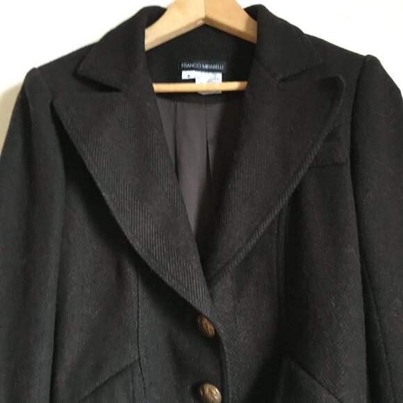 Vintage Designer Wool High-Low Victorian Crest Blazer Coat - Picture 6 of 11